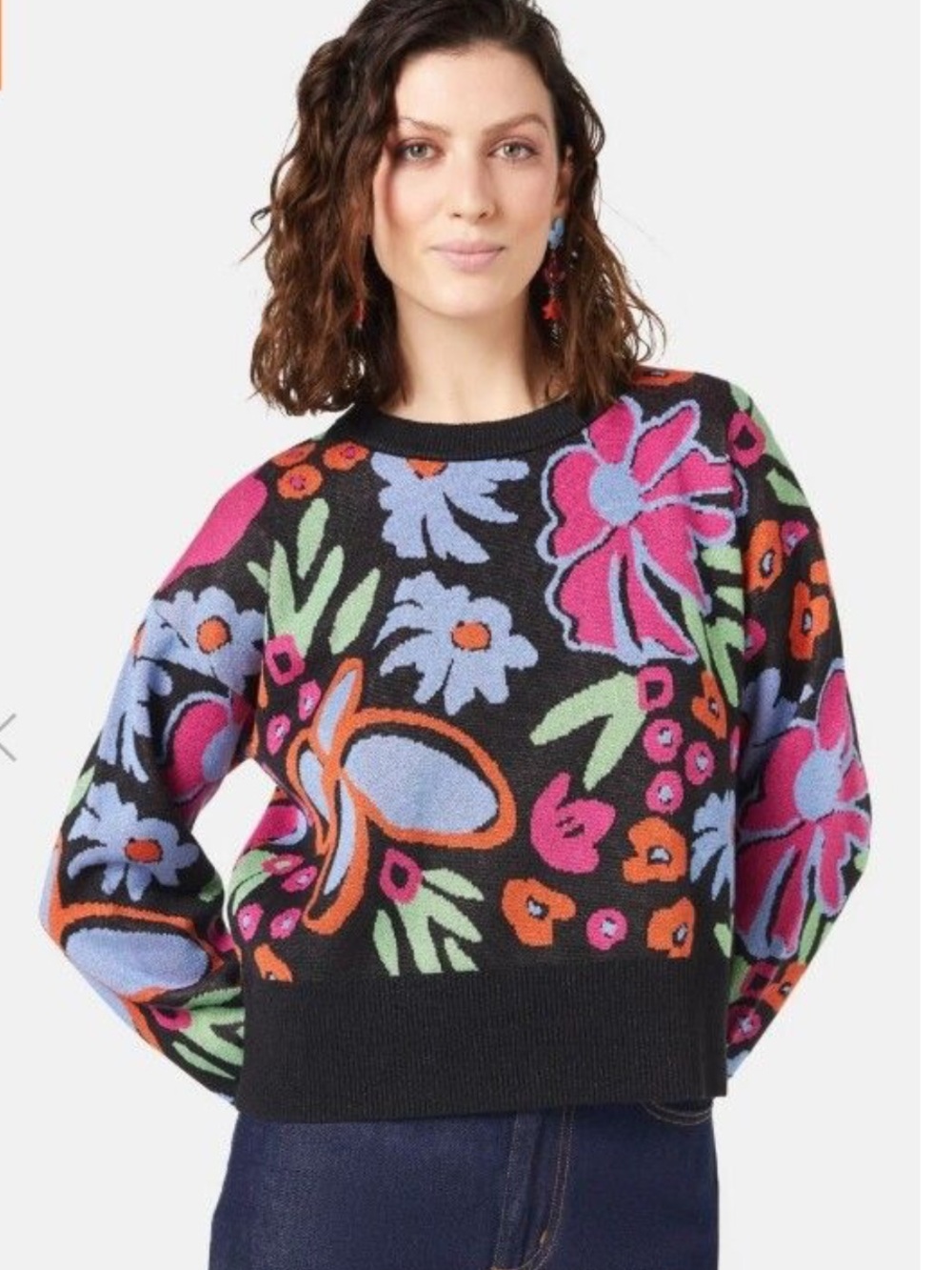 Gorman Black Floral Shimmer Crew Neck Sweater with Multicolor Knit Size 20